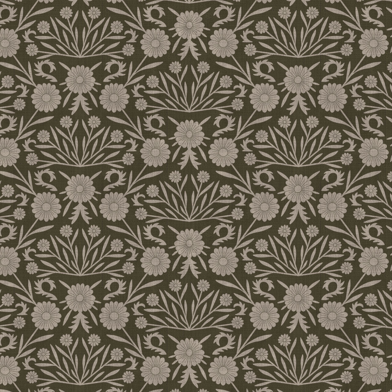 Daisy Antique Motif Sandstone Brown Wallpaper