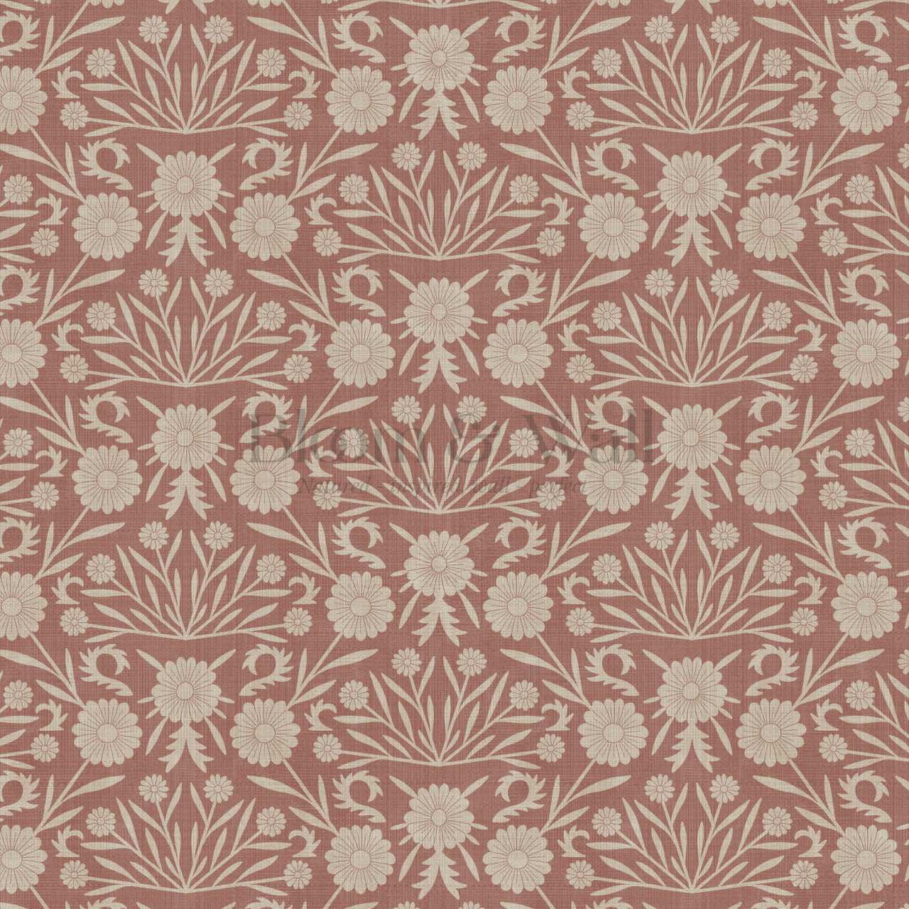 Daisy Antique Motif Oyster Terracotta Wallpaper