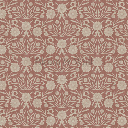 Daisy Antique Motif Oyster Terracotta Wallpaper