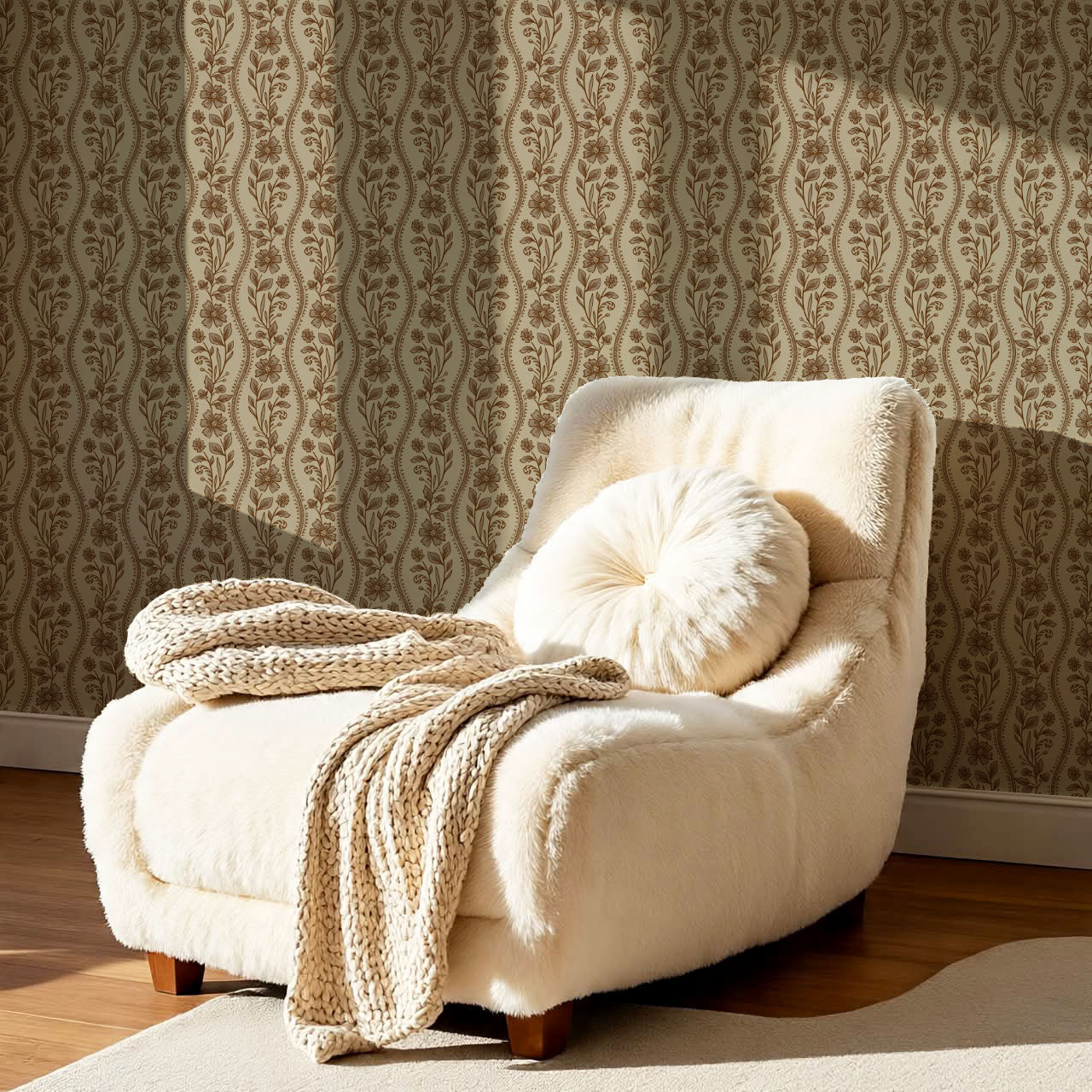 Diana Vintage Vines Old Beige Brick Wallpaper