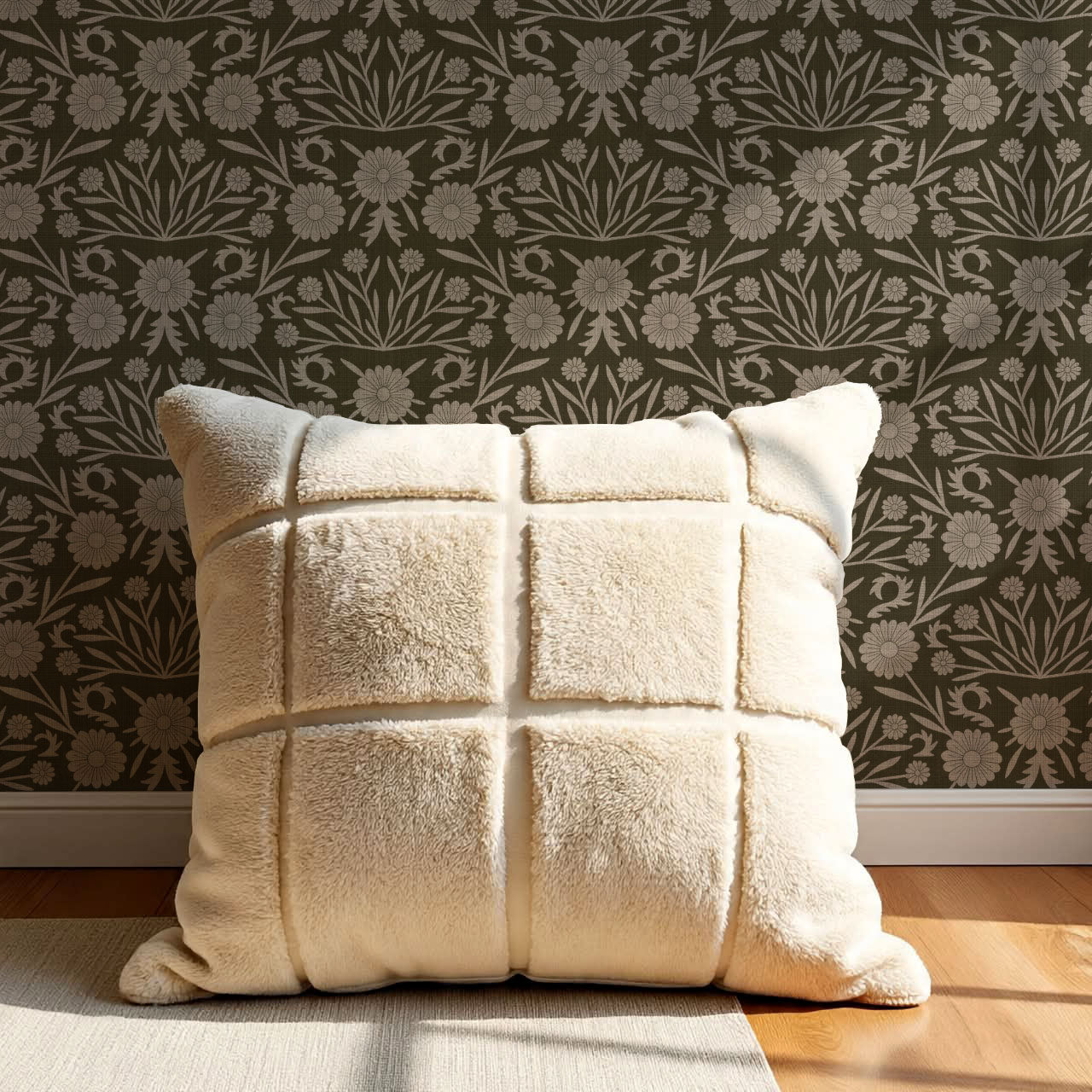 Daisy Antique Motif Sandstone Brown Wallpaper