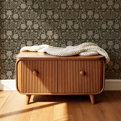 Daisy Antique Motif Sandstone Brown Wallpaper