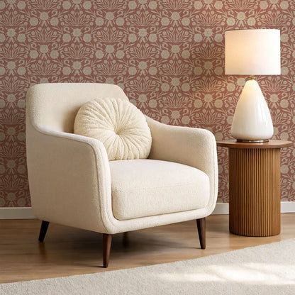 Daisy Antique Motif Oyster Terracotta Wallpaper