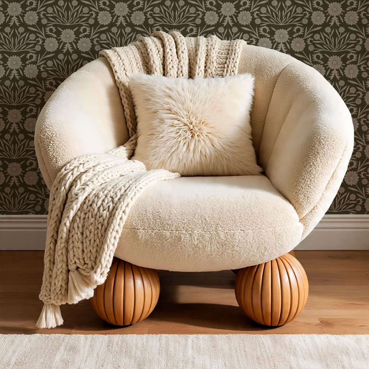 Daisy Antique Motif Sandstone Brown Wallpaper