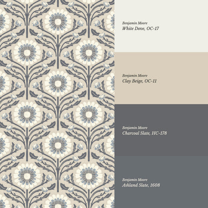 Daisy Blooms Slate Blue Wallpaper