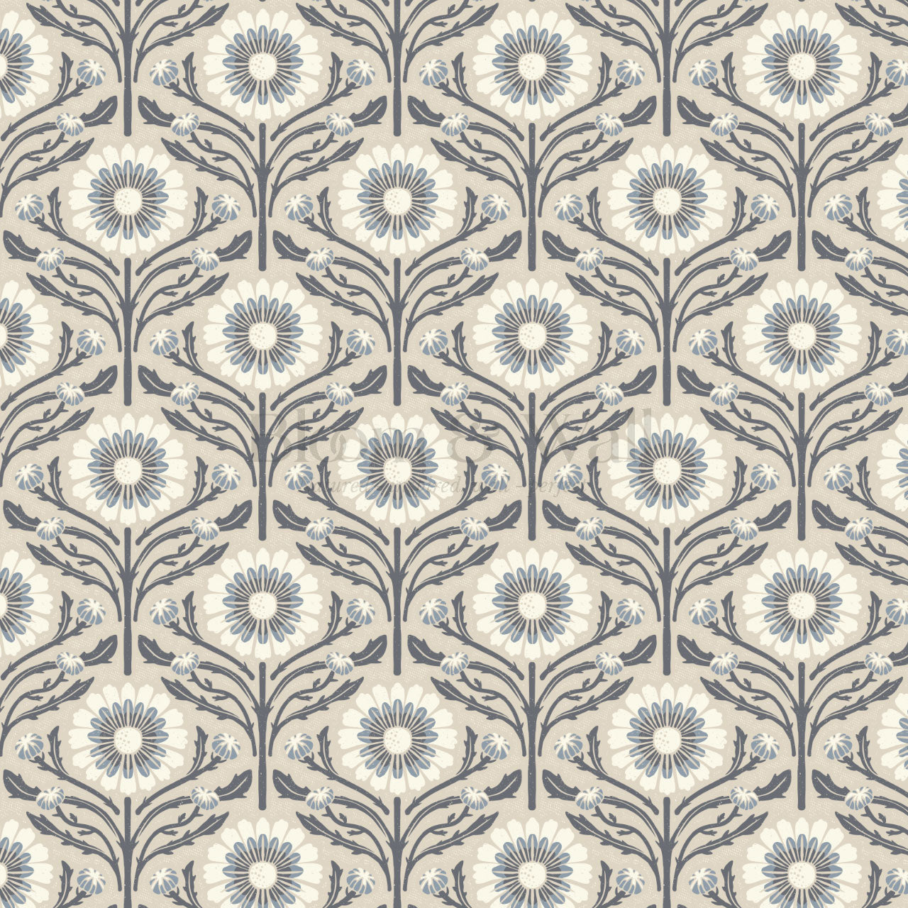 Daisy Blooms Slate Blue Wallpaper