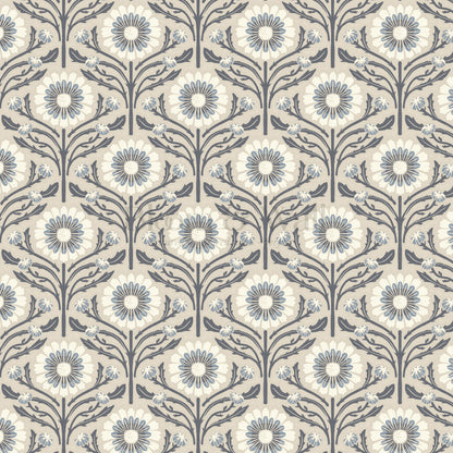 Daisy Blooms Slate Blue Wallpaper