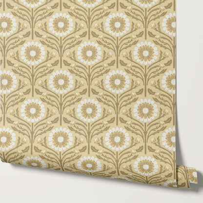 Daisy Blooms Gold Wallpaper