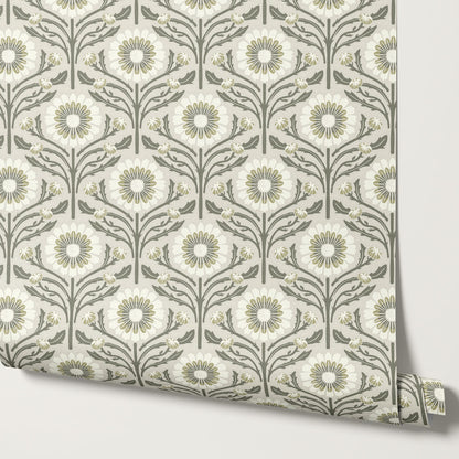Daisy Blooms Sage Wallpaper