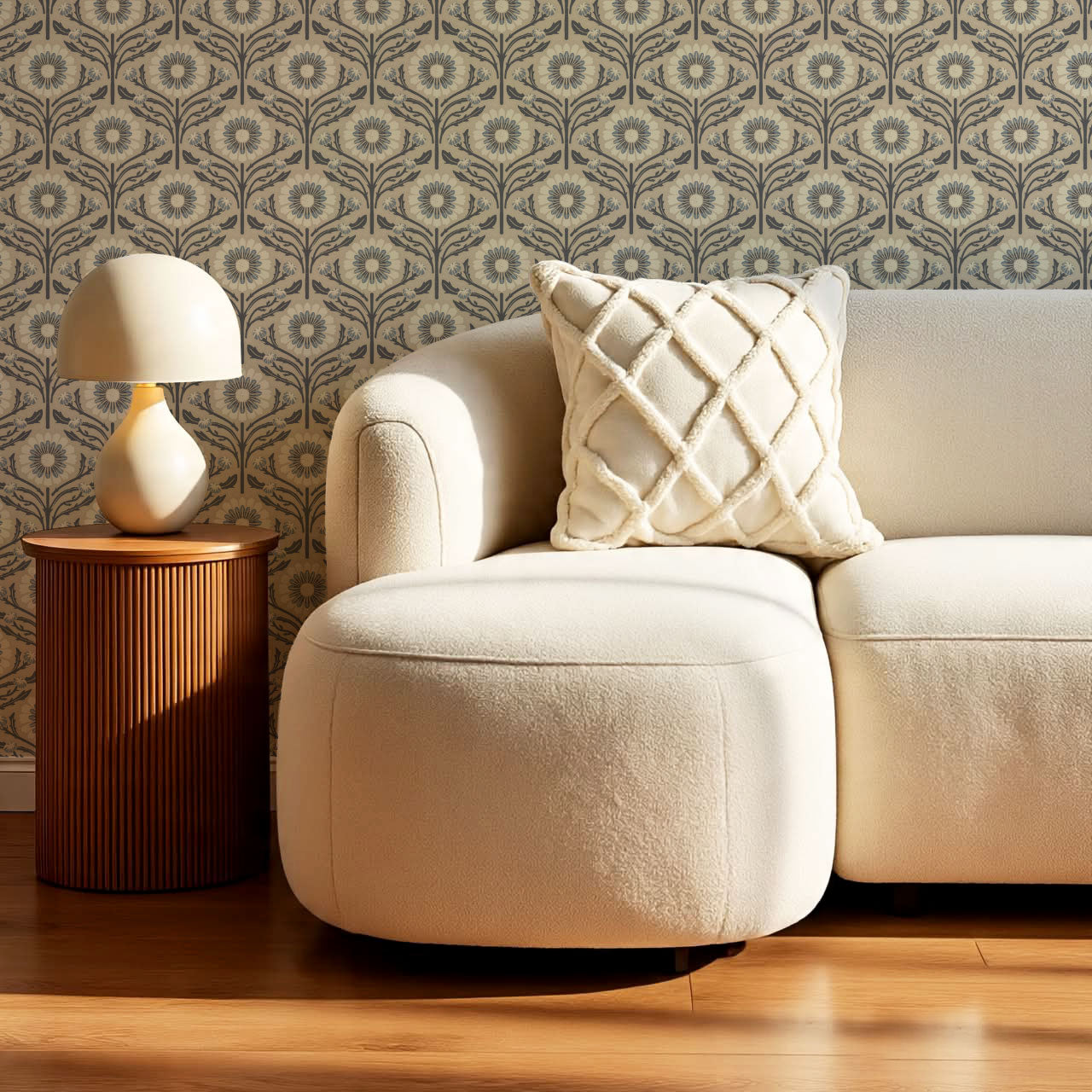 Daisy Blooms Slate Blue Wallpaper