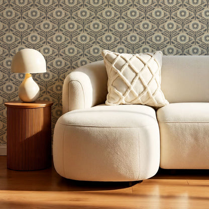 Daisy Blooms Slate Blue Wallpaper