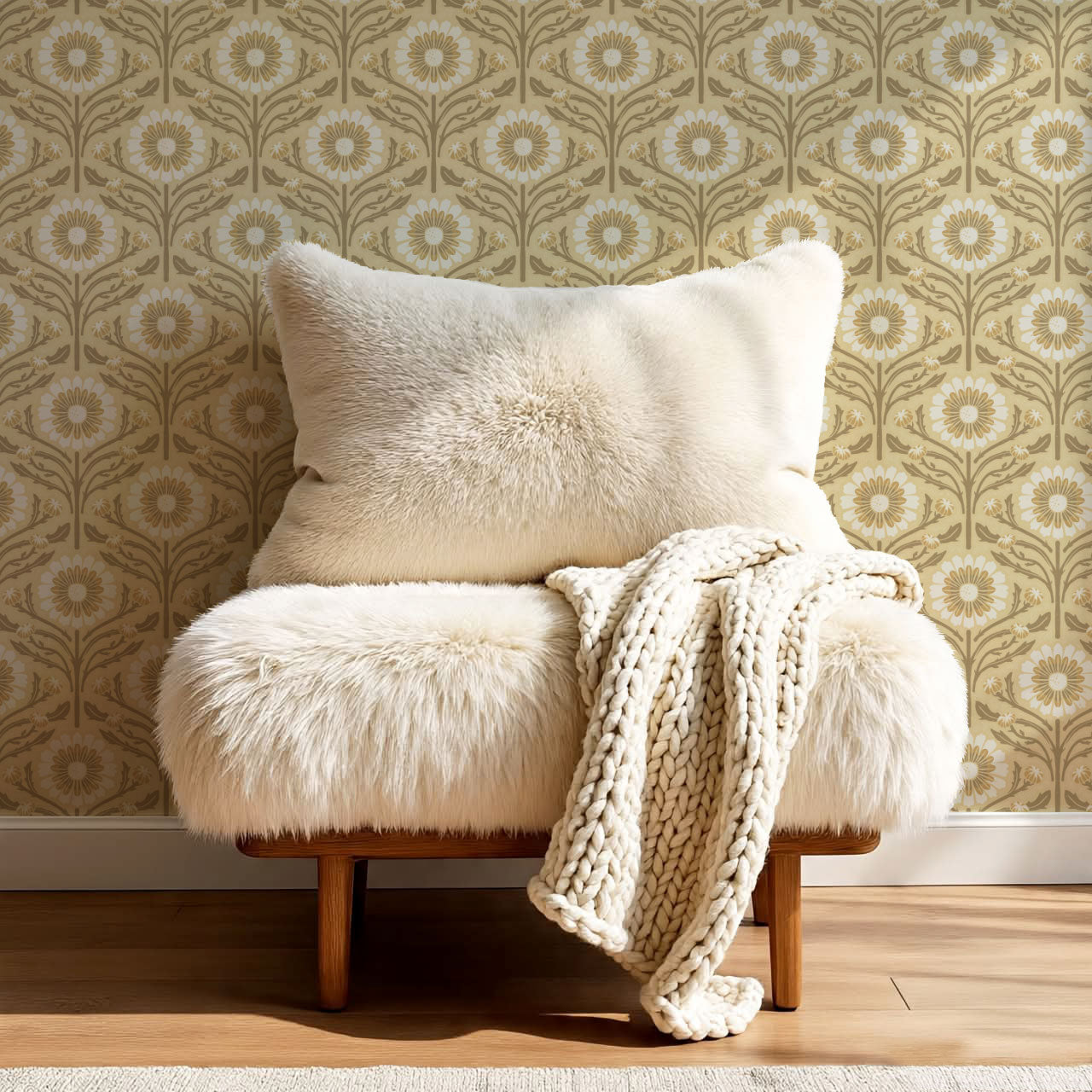 Daisy Blooms Gold Wallpaper
