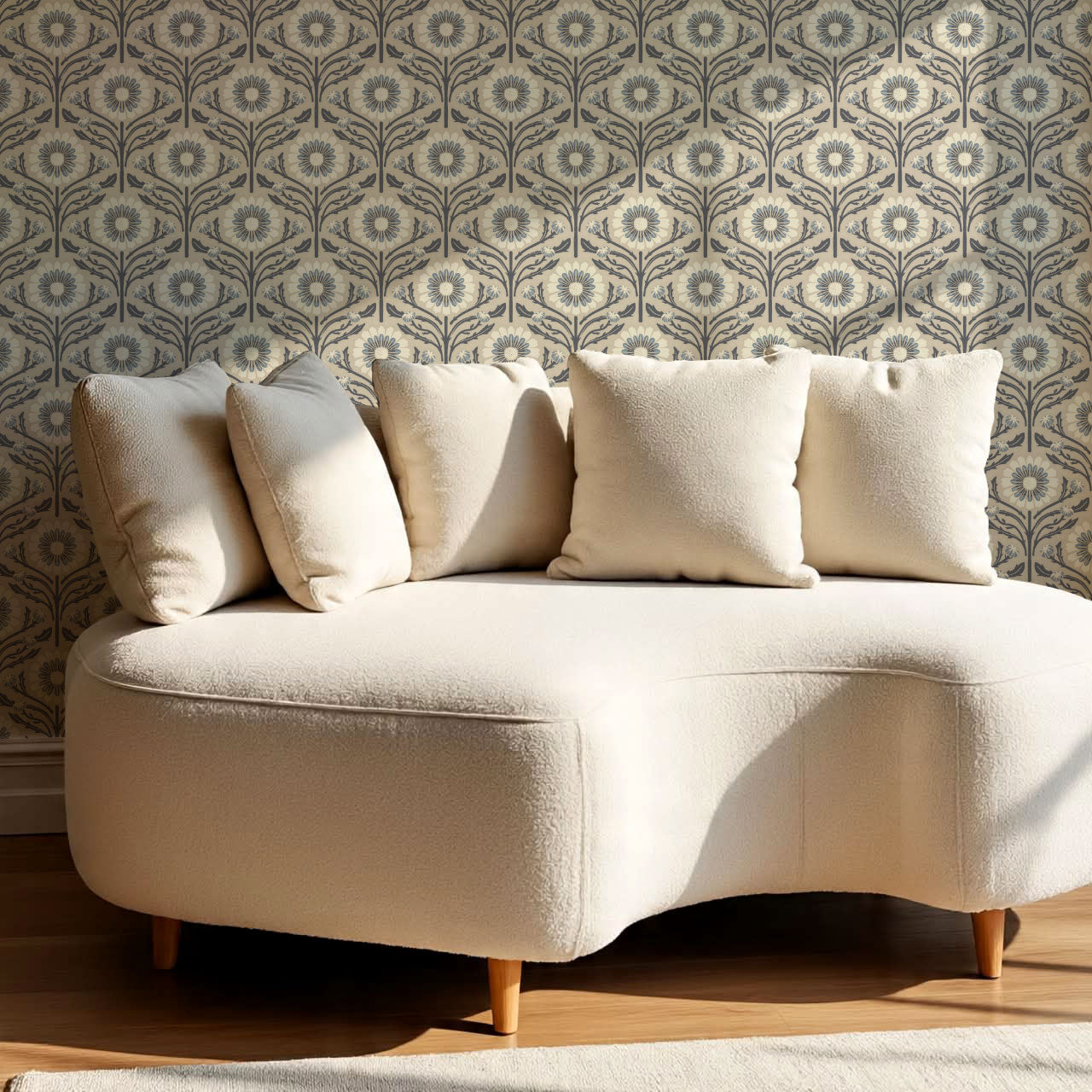 Daisy Blooms Slate Blue Wallpaper