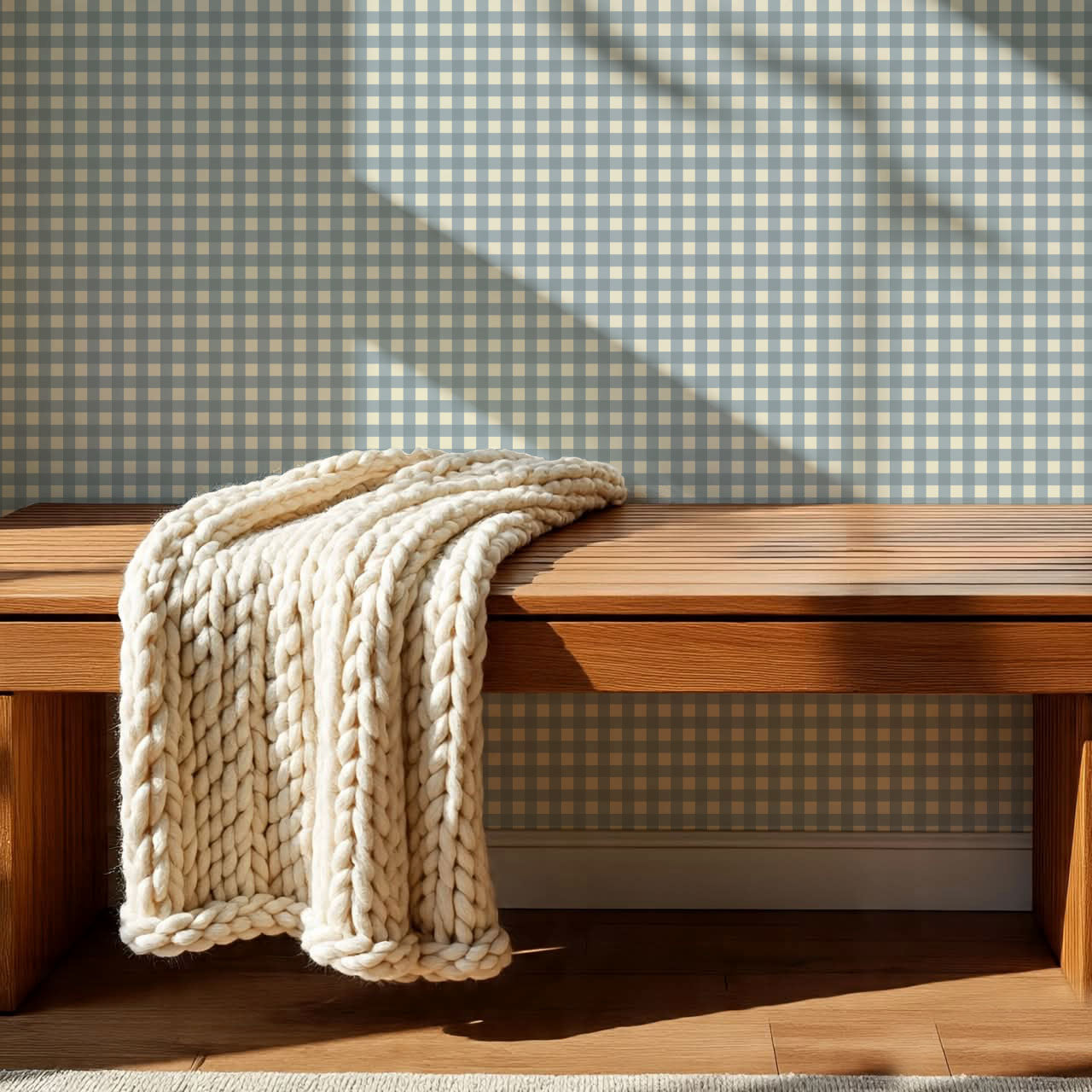 Dakota Gingham Slate Blue Wallpaper