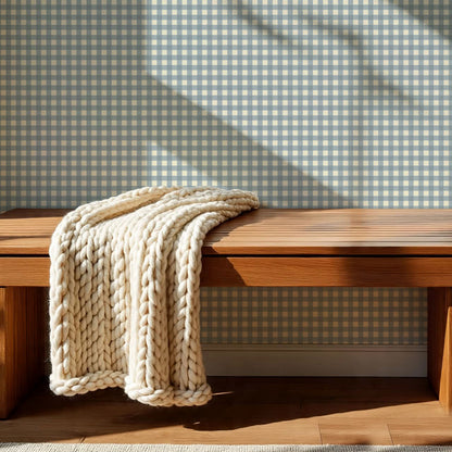Dakota Gingham Slate Blue Wallpaper