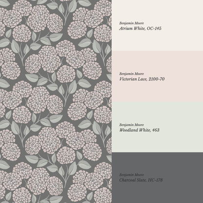 Dalia Hydrangea Cascade Gray Stone Pale Blush Wallpaper