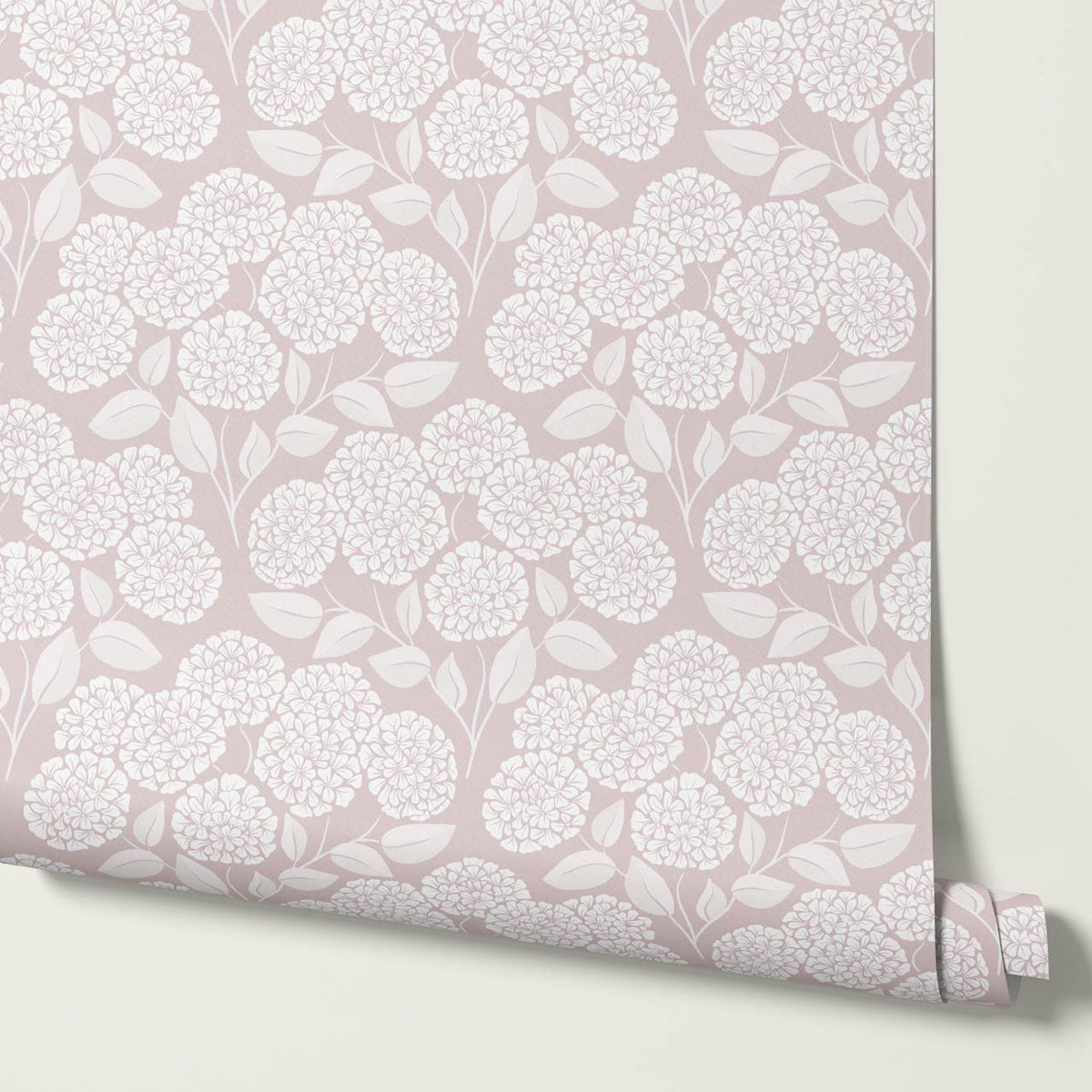 Dalia Hydrangea Cascade Soft Rose Cream Wallpaper