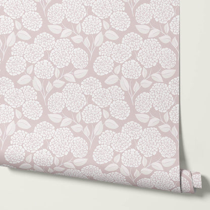 Dalia Hydrangea Cascade Soft Rose Cream Wallpaper