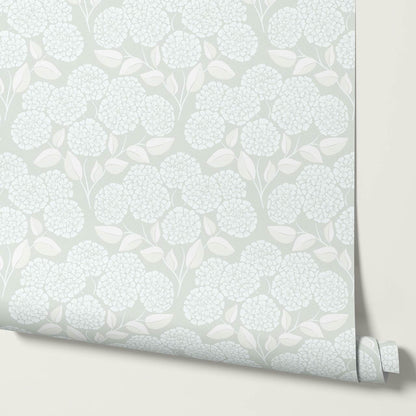 Dalia Hydrangea Cascade Soft Pastel Sage Wallpaper
