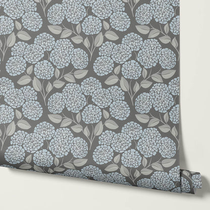Dalia Hydrangea Cascade Gray Stone Pale Sky Wallpaper