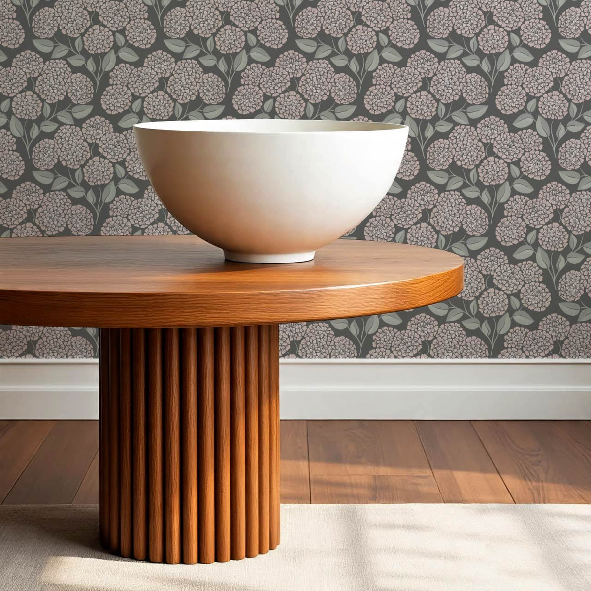 Dalia Hydrangea Cascade Gray Stone Pale Blush Wallpaper