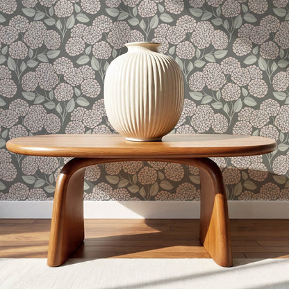 Dalia Hydrangea Cascade Gray Stone Pale Blush Wallpaper