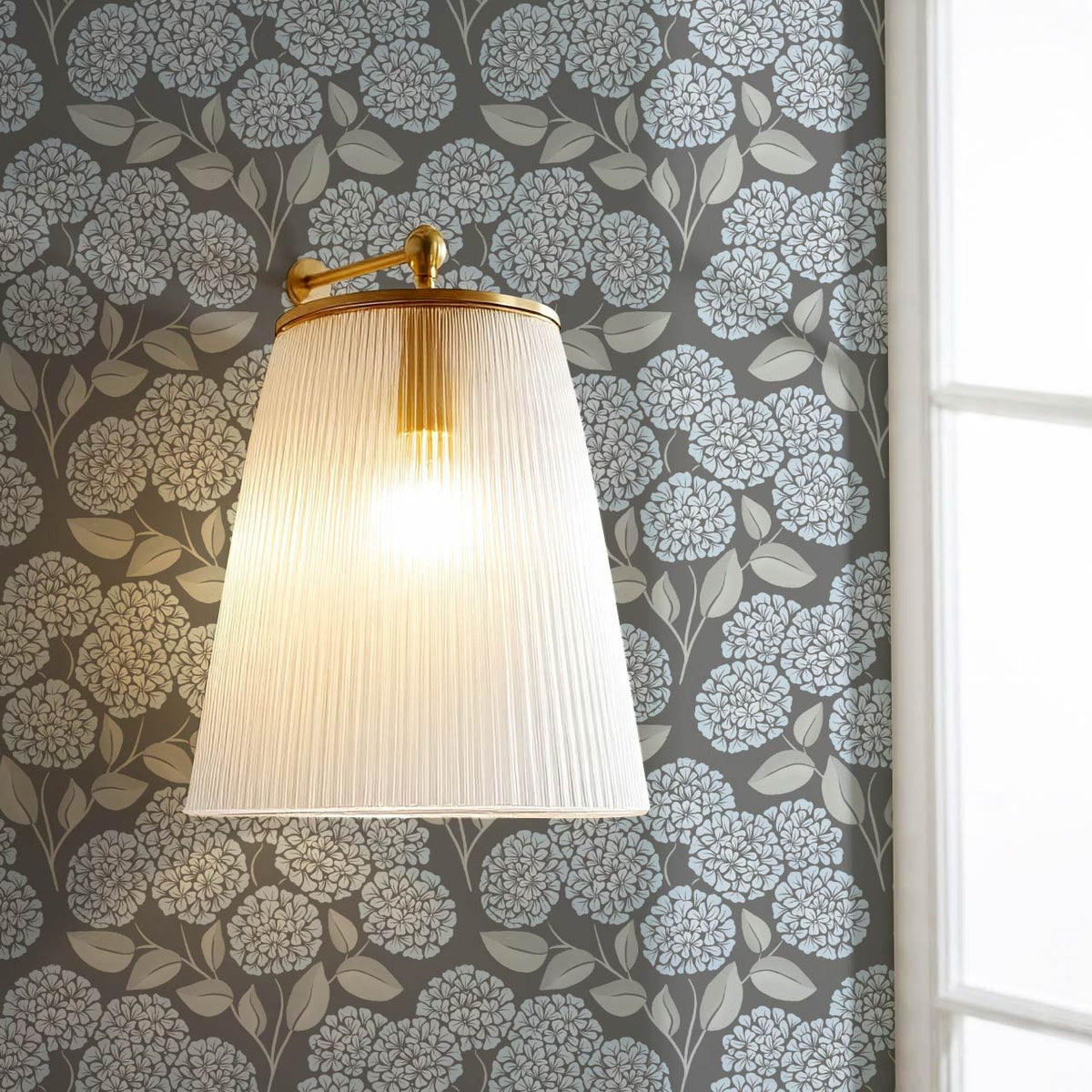 Dalia Hydrangea Cascade Gray Stone Pale Sky Wallpaper