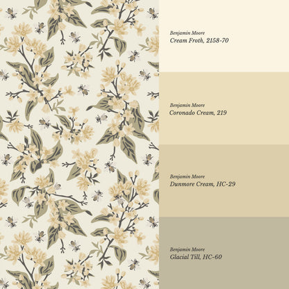 Danna Flowers & Bees Butter Sage Wallpaper