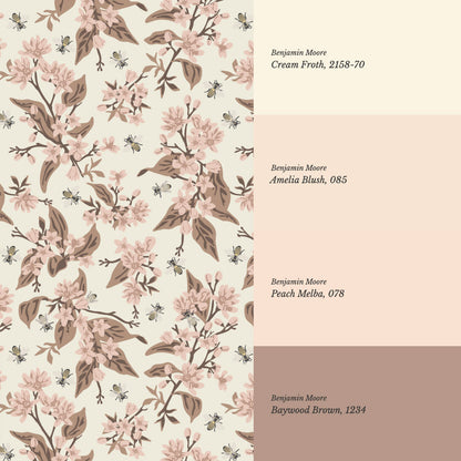 Danna Flowers & Bees Mauve Wallpaper
