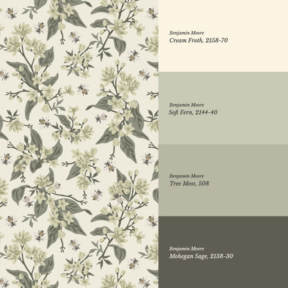 Danna Flowers & Bees Sage Wallpaper