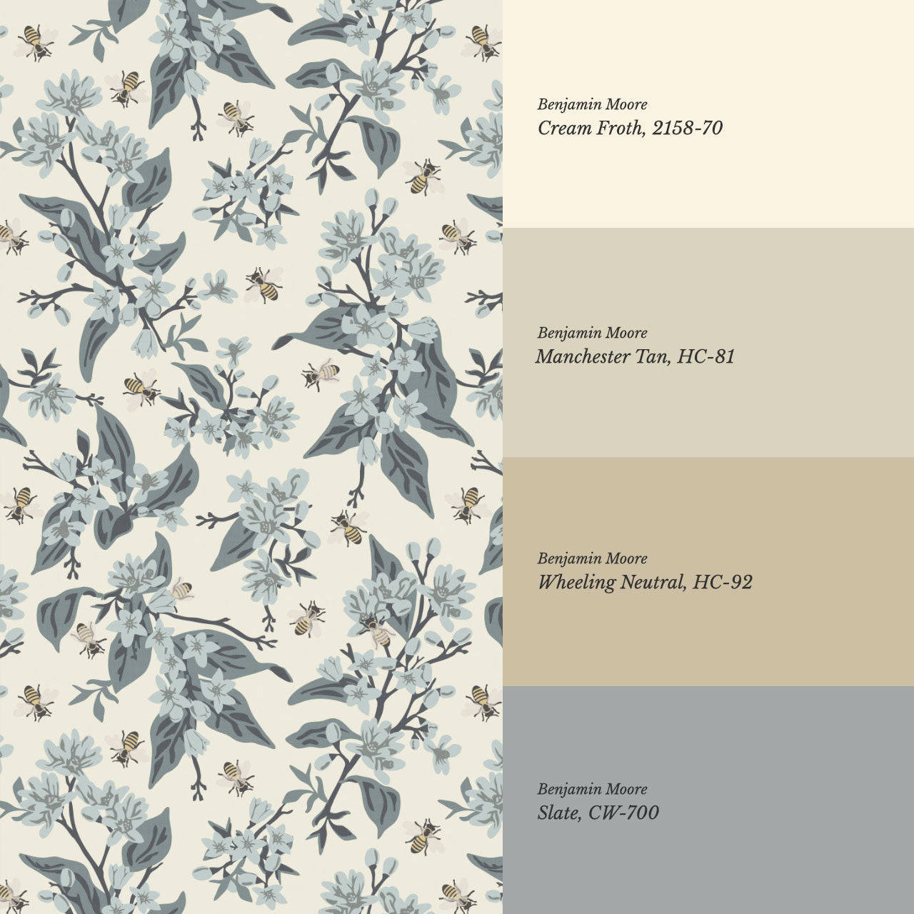 Danna Flowers & Bees Soft Slate Wallpaper