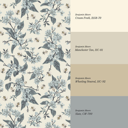 Danna Flowers & Bees Soft Slate Wallpaper
