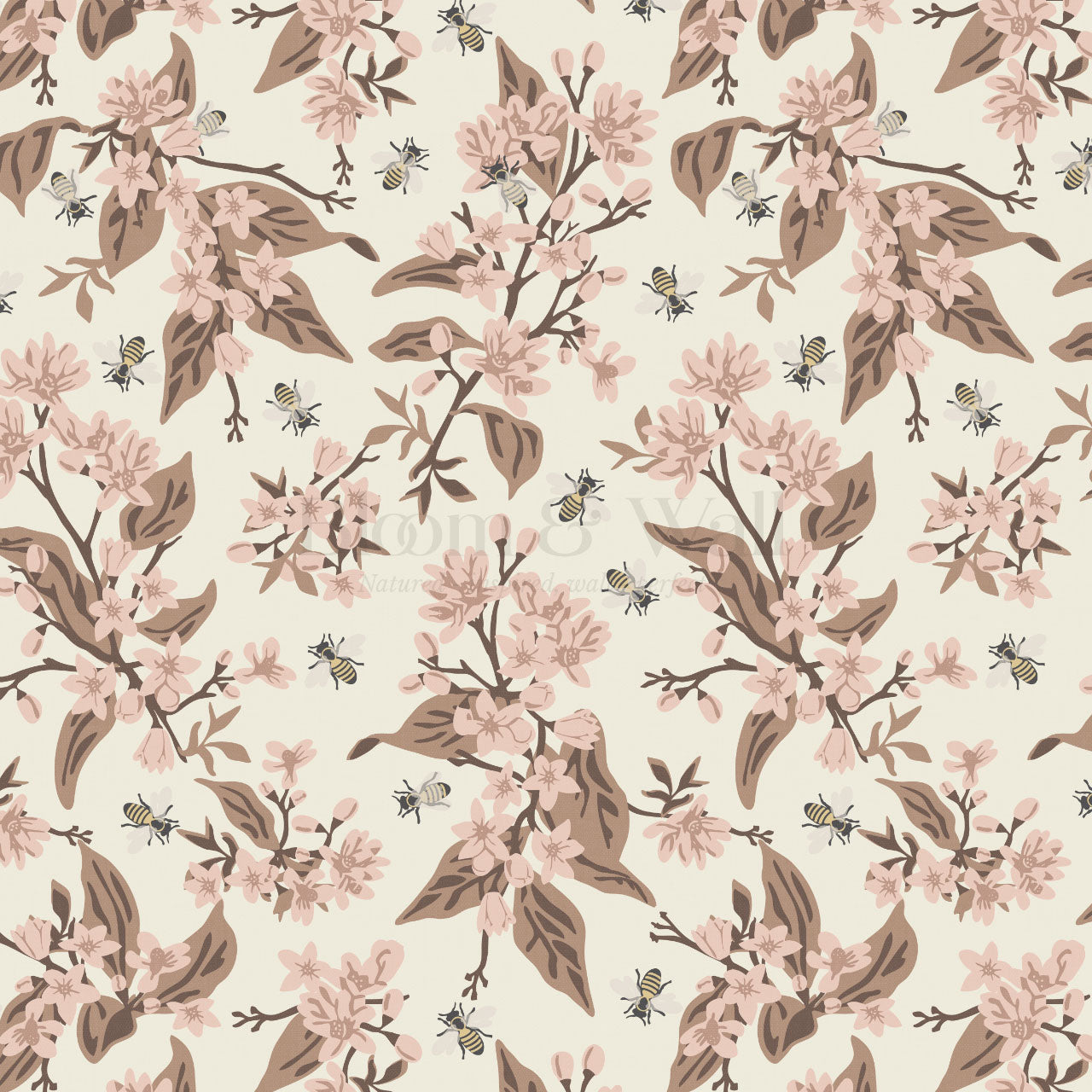 Danna Flowers & Bees Mauve Wallpaper
