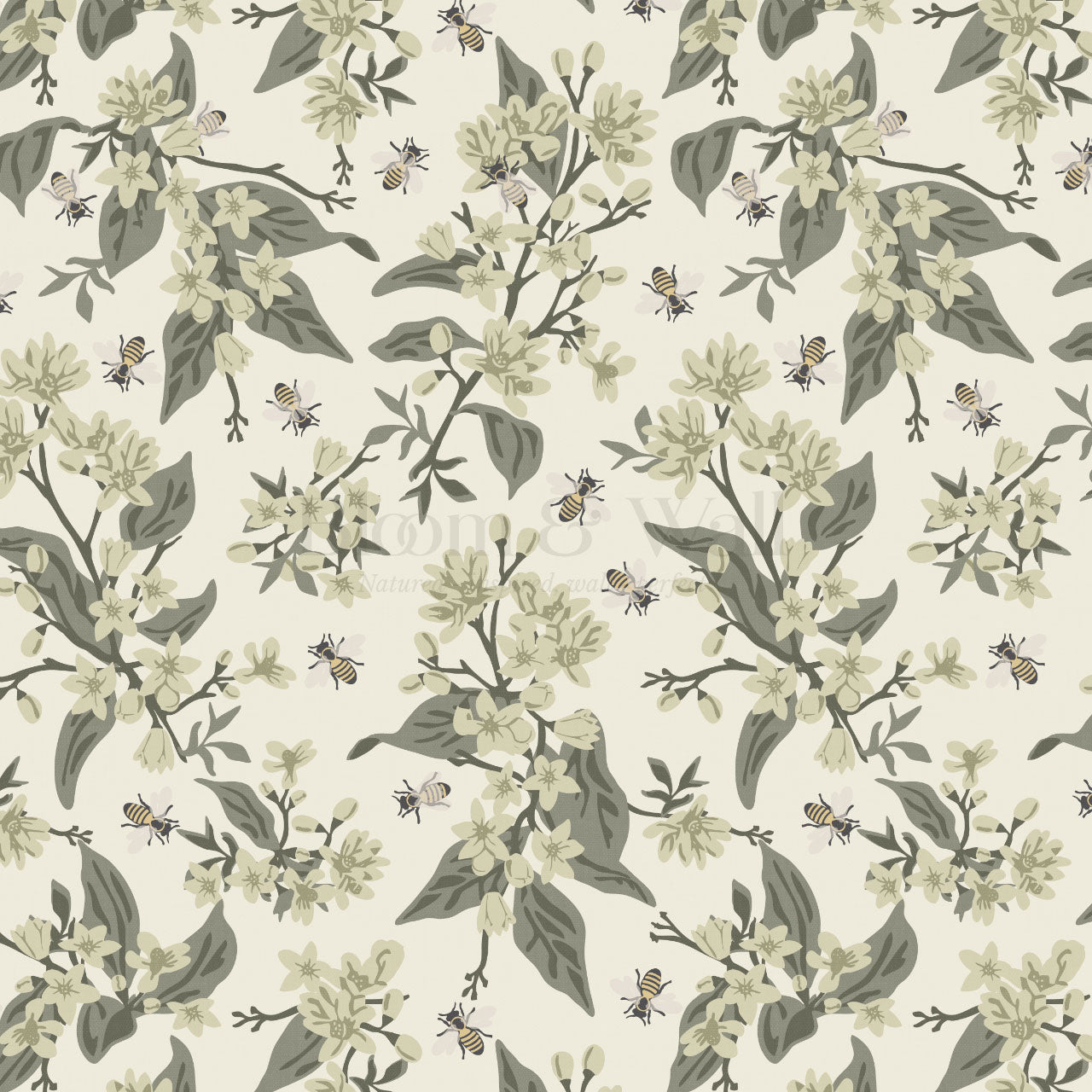 Danna Flowers & Bees Sage Wallpaper