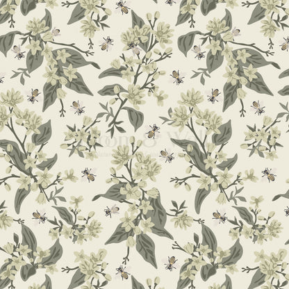 Danna Flowers & Bees Sage Wallpaper