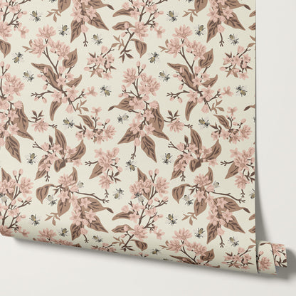 Danna Flowers & Bees Mauve Wallpaper