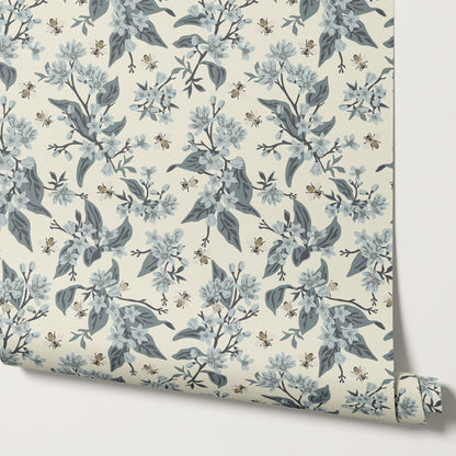 Danna Flowers & Bees Soft Slate Wallpaper
