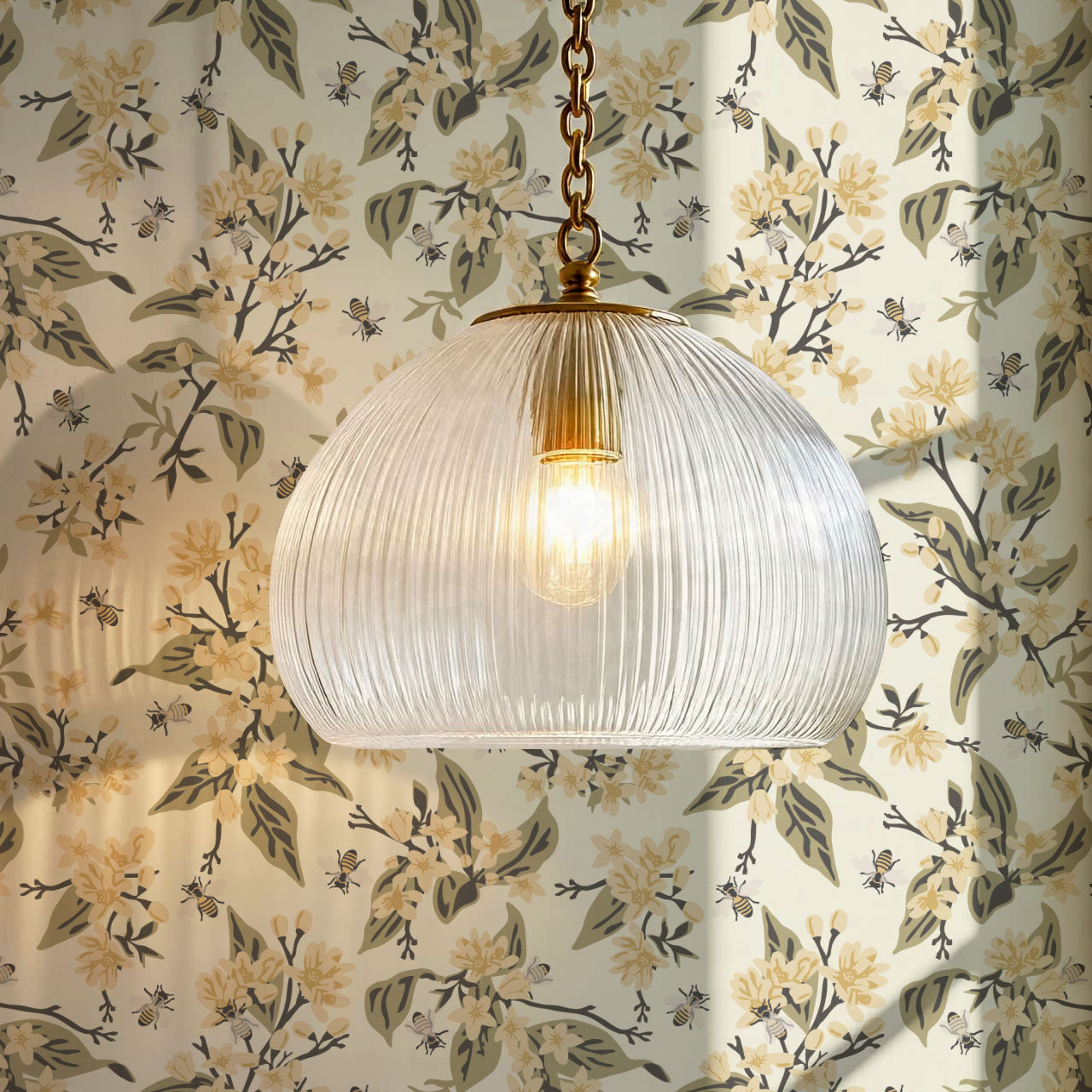 Danna Flowers & Bees Butter Sage Wallpaper