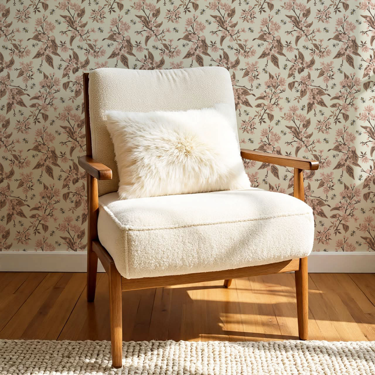 Danna Flowers & Bees Mauve Wallpaper