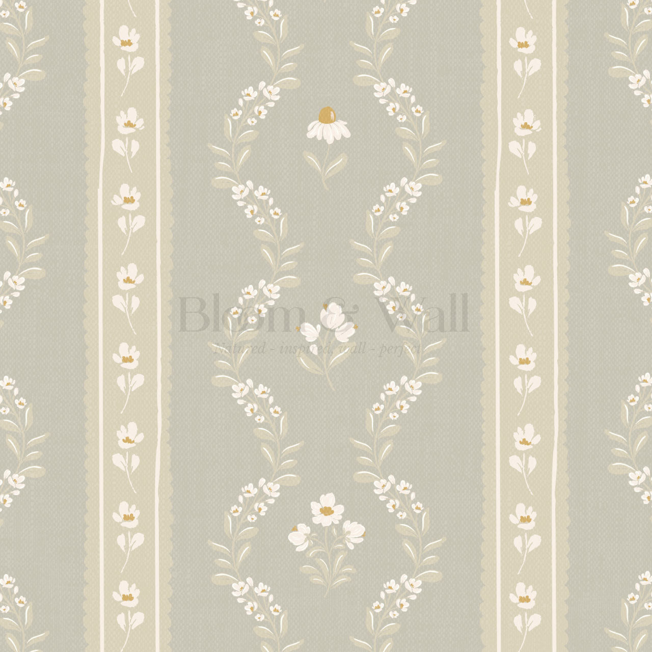 Daria Daisy Floral Vines Sage Wallpaper