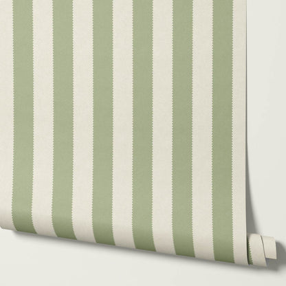 Darta Cabana Stripes Fern Cream Wallpaper