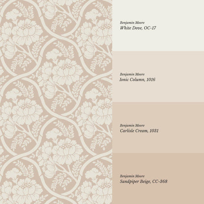 Delfina Peony Bamboo Trellis Neutral Beige Ivory Wallpaper