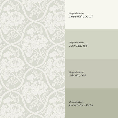 Delfina Peony Bamboo Trellis Soft Sage Cream Wallpaper