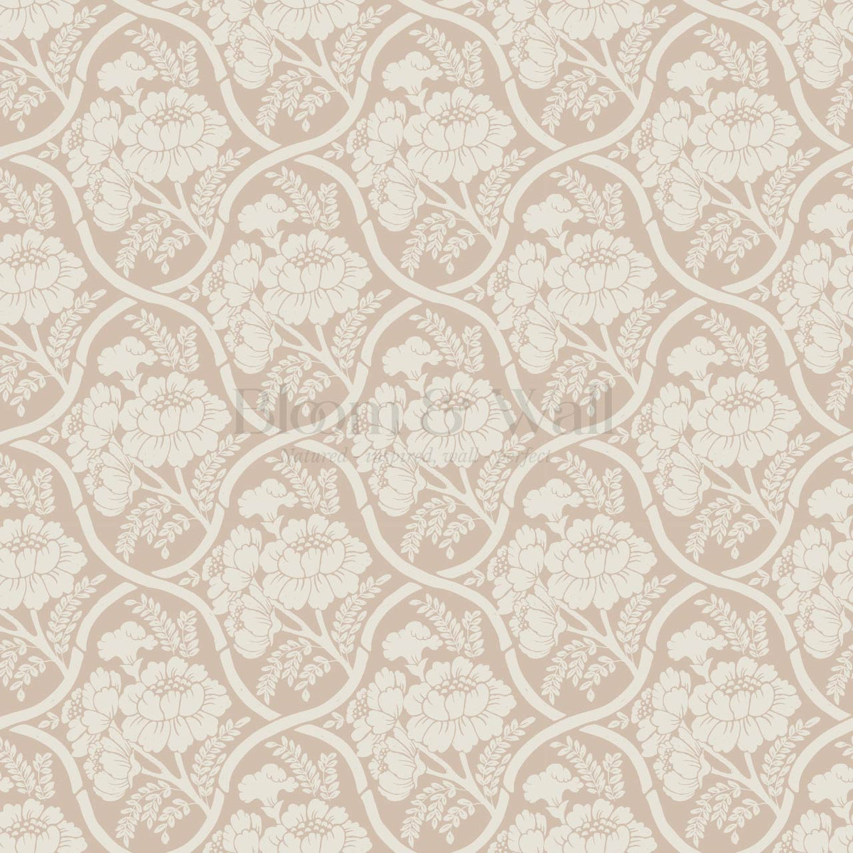Delfina Peony Bamboo Trellis Neutral Beige Ivory Wallpaper