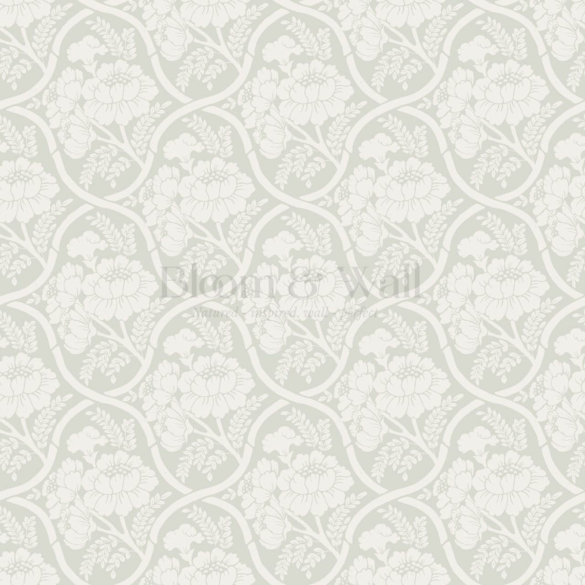 Delfina Peony Bamboo Trellis Soft Sage Cream Wallpaper