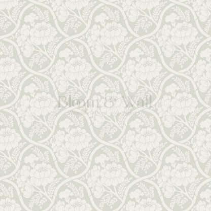Delfina Peony Bamboo Trellis Soft Sage Cream Wallpaper