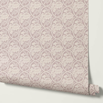 Delfina Peony Bamboo Trellis Mauve Plum Ivory Wallpaper