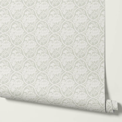 Delfina Peony Bamboo Trellis Soft Sage Cream Wallpaper