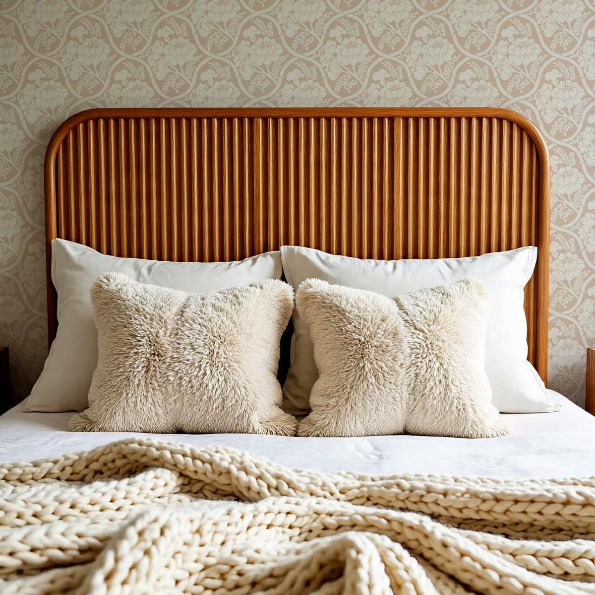 Delfina Peony Bamboo Trellis Neutral Beige Ivory Wallpaper