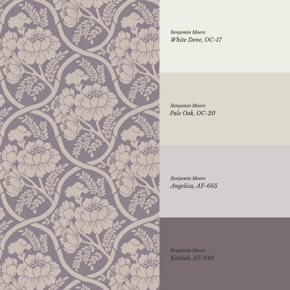 Delfina Peony Bamboo Trellis Blue Plum Beige Wallpaper